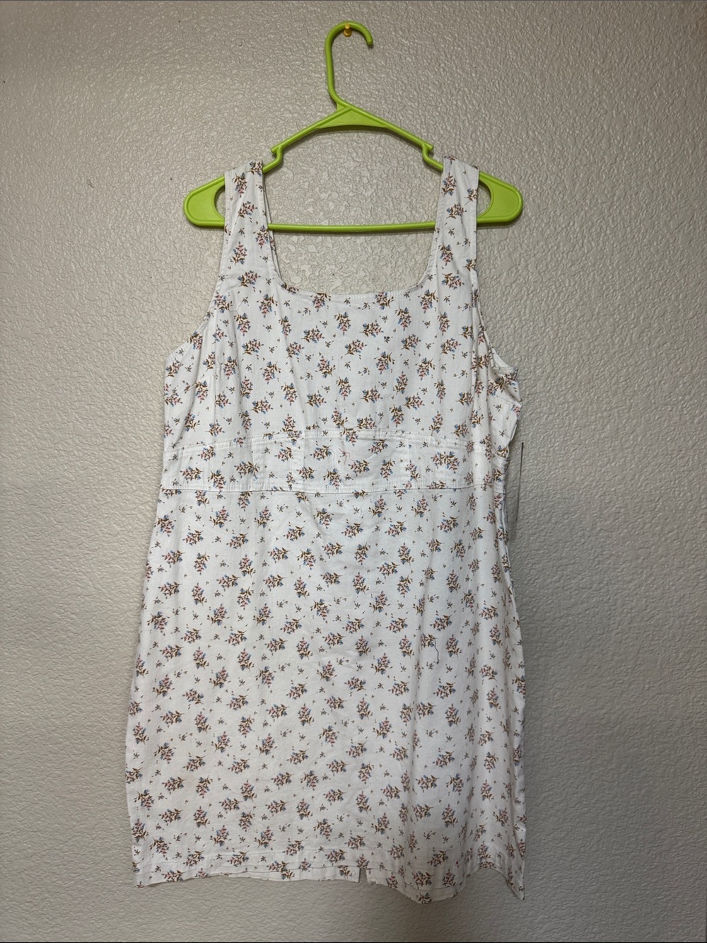 No Boundaries White Floral Square-Neck Dress with Brown and Blue Print